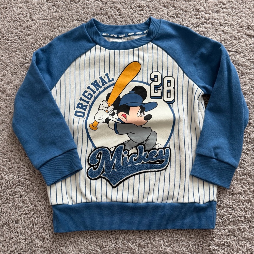 Disney Mickey Mouse Blue & Cream Baseball Pullover for Kids